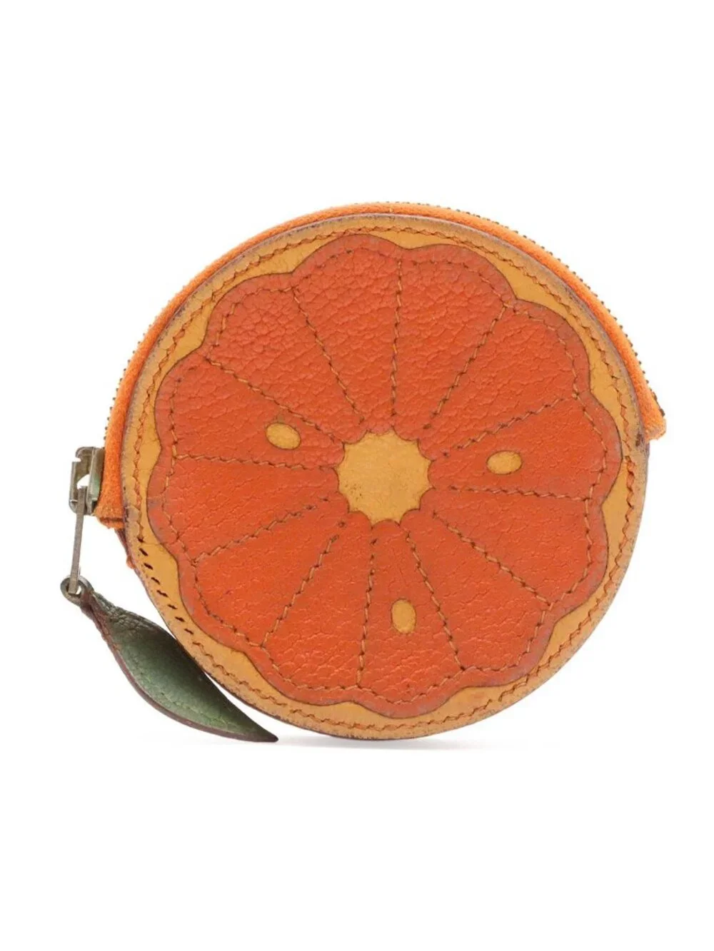 Hermes Coin Purse Fruit Orange Motif Leather Green